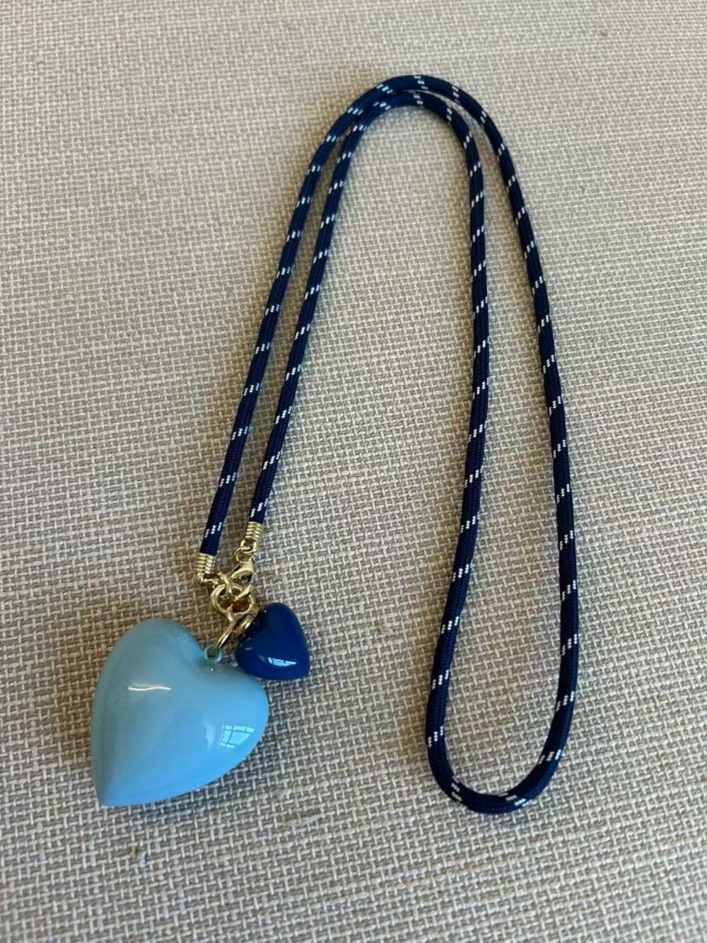 Roxanne Assoulin The Happy Cord Long Big Double Heart Necklace Navy/Cloud/Navy - Picture 3 of 3